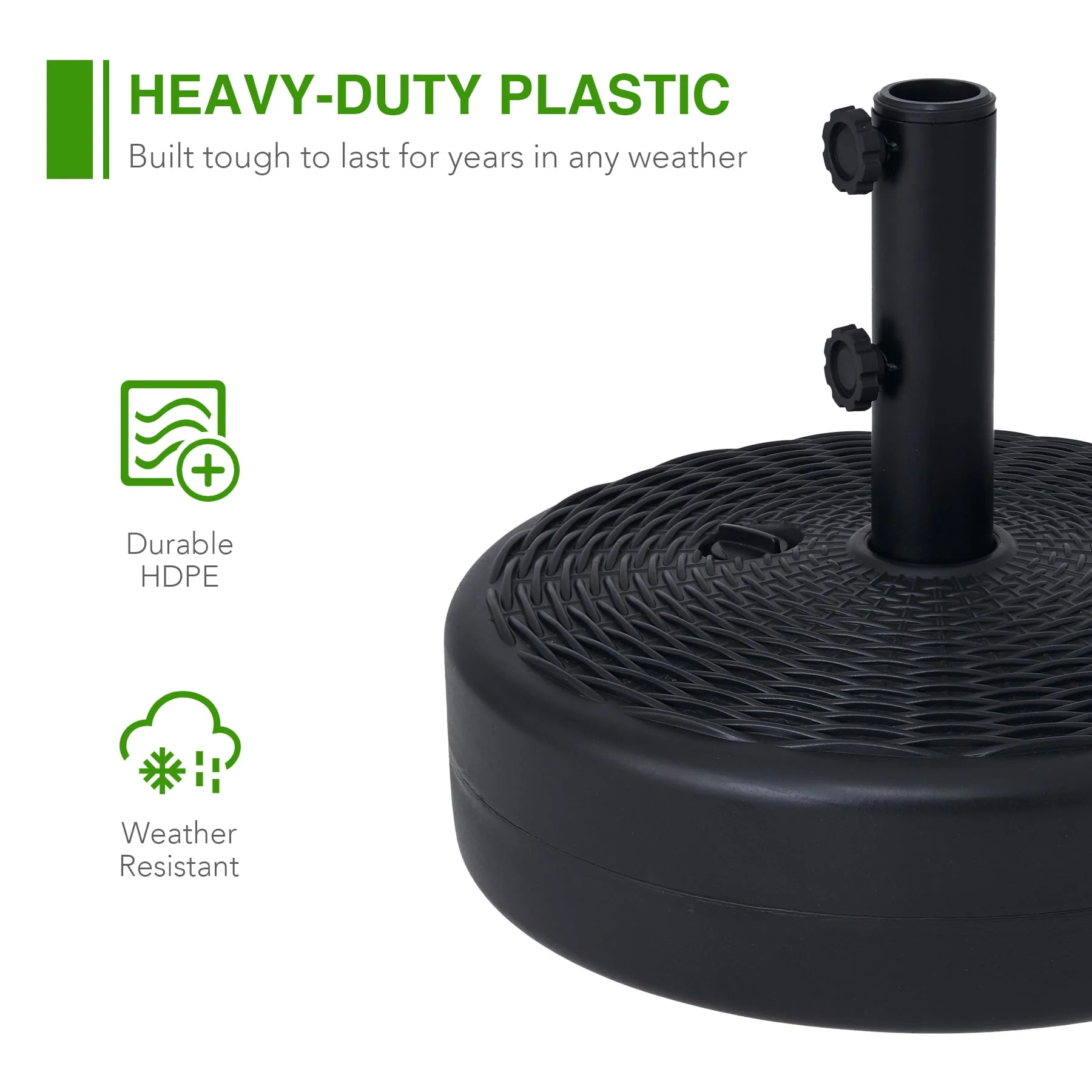 CO-Z 18" Outdoor Umbrella Stand for Entryway Deck Lawn and More, Fillable Round Patio Umbrella Holder, Weatherproof HDPE Beach Umbrella Base, 37.5lb Sand or 36gal Water Fill Capacity, Black - Image 5