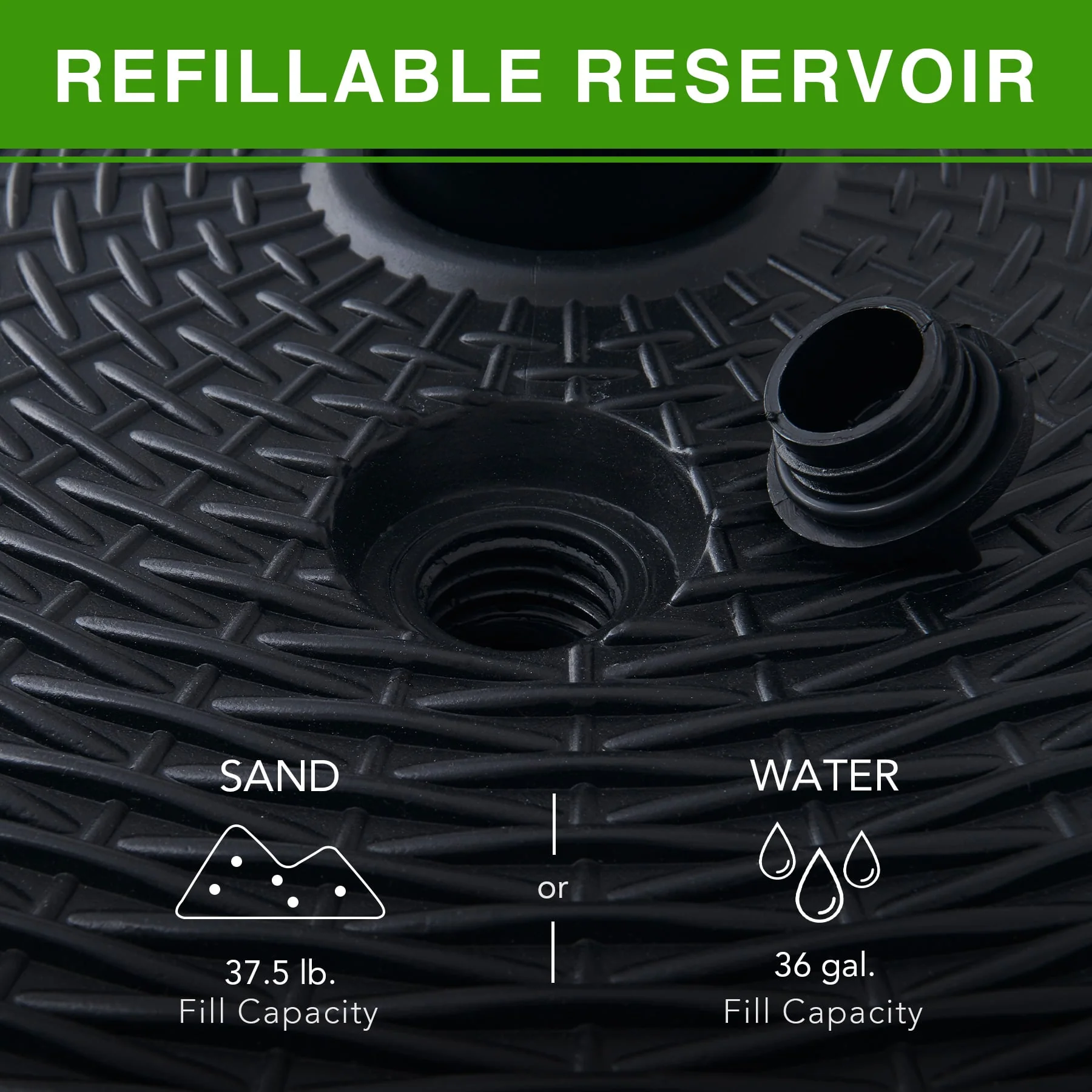 CO-Z 18" Outdoor Umbrella Stand for Entryway Deck Lawn and More, Fillable Round Patio Umbrella Holder, Weatherproof HDPE Beach Umbrella Base, 37.5lb Sand or 36gal Water Fill Capacity, Black - Image 8