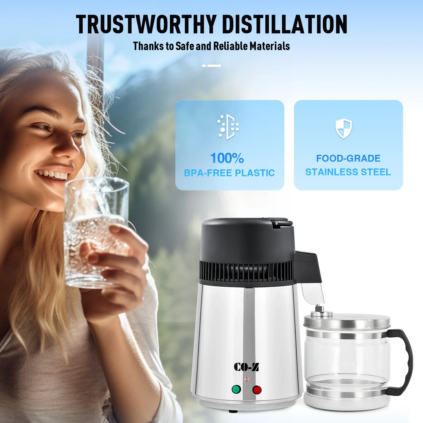 CO-Z 4L Water Distiller, Stainless Steel Purifier with Auto Shutoff - Image 5