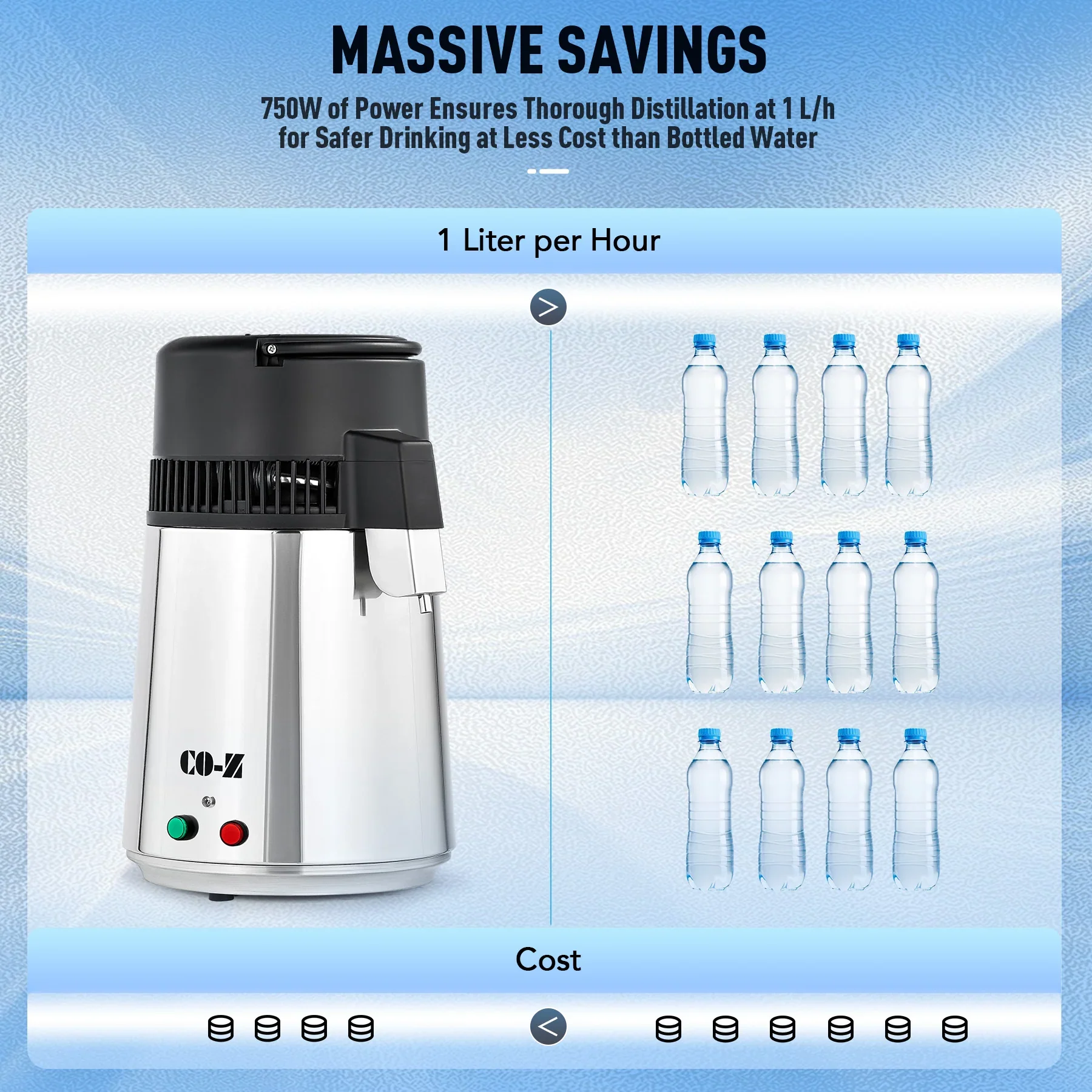 CO-Z 4L Water Distiller, Stainless Steel Purifier with Auto Shutoff - Image 6