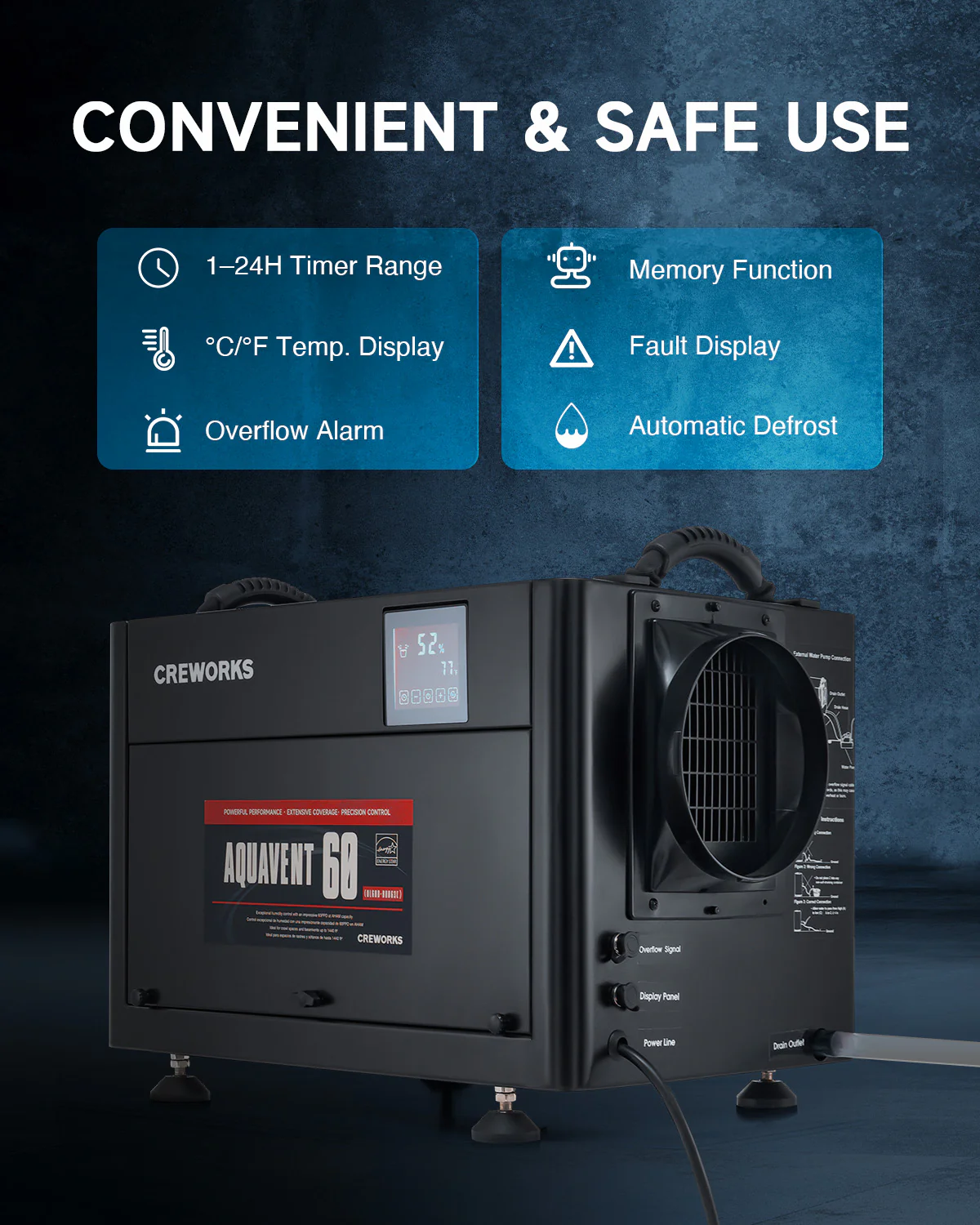 CREWORKS Authorized 130 PPD Commercial Dehumidifier for Crawl Space, Basement, Warehouse - Image 7