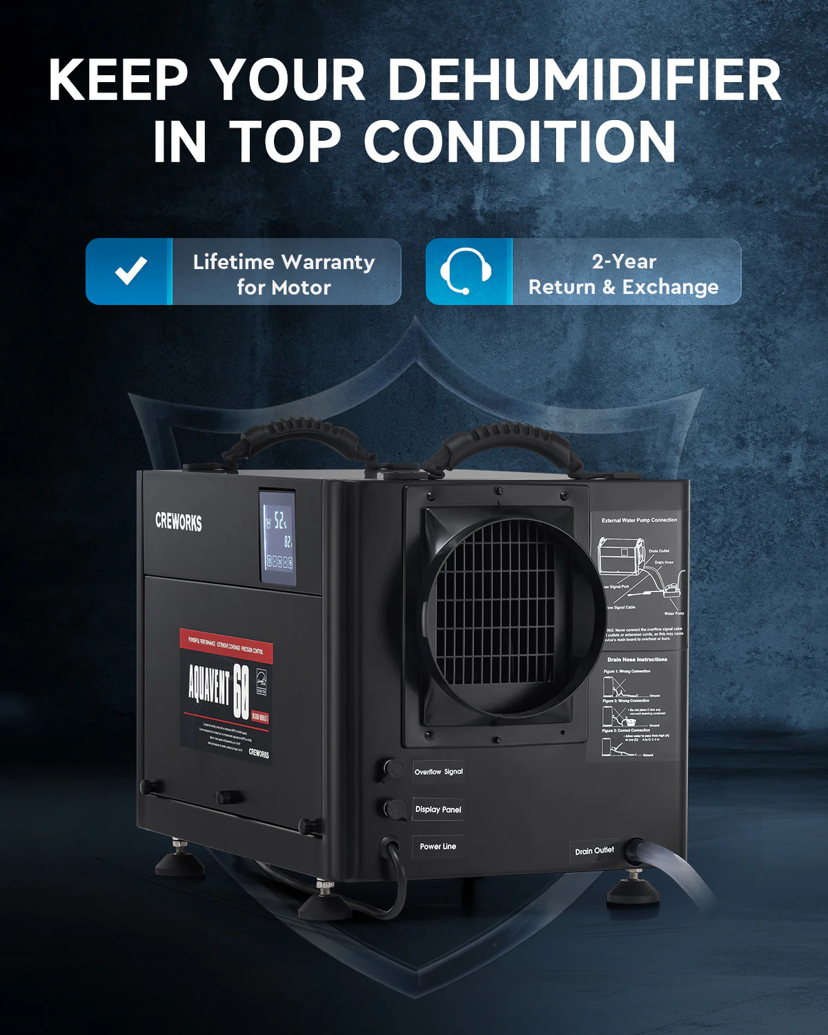 CREWORKS Authorized 130 PPD Commercial Dehumidifier for Crawl Space, Basement, Warehouse - Image 8