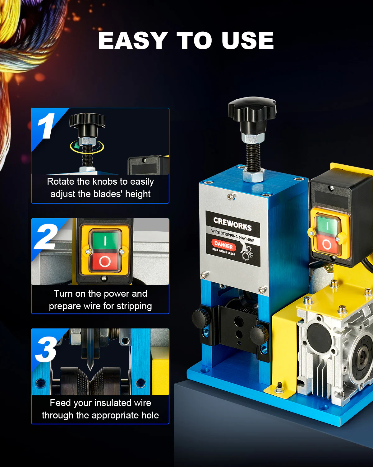 CREWORKS Automatic Wire Stripping Machine for 0.06"-1" Scrap Wire Recycling - Image 9