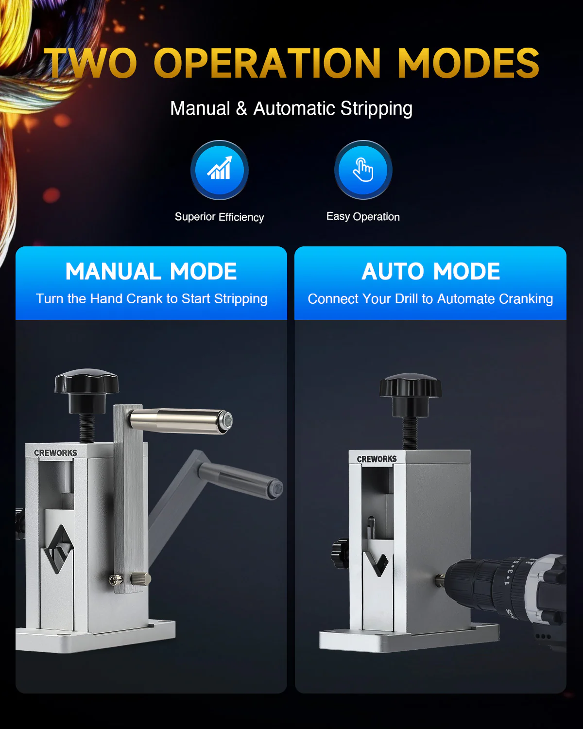 CREWORKS Manual Wire Stripping Machine Portable Cable Stripper Tool w Hand Crank - Image 4