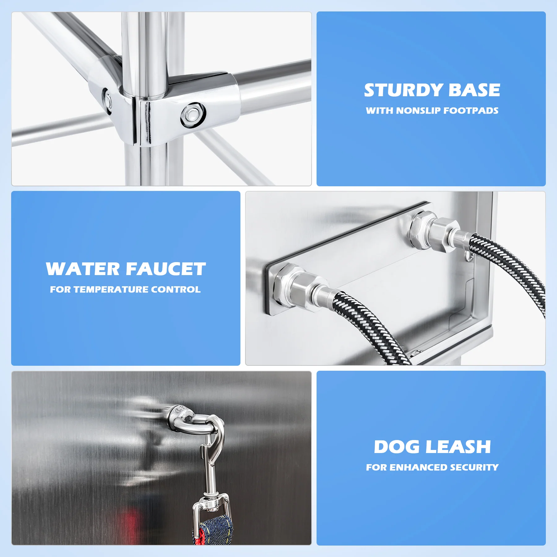 Dog Washing Station with Massage Brush 34" Stainless Steel Pet Shower & Bath Tub - Image 7