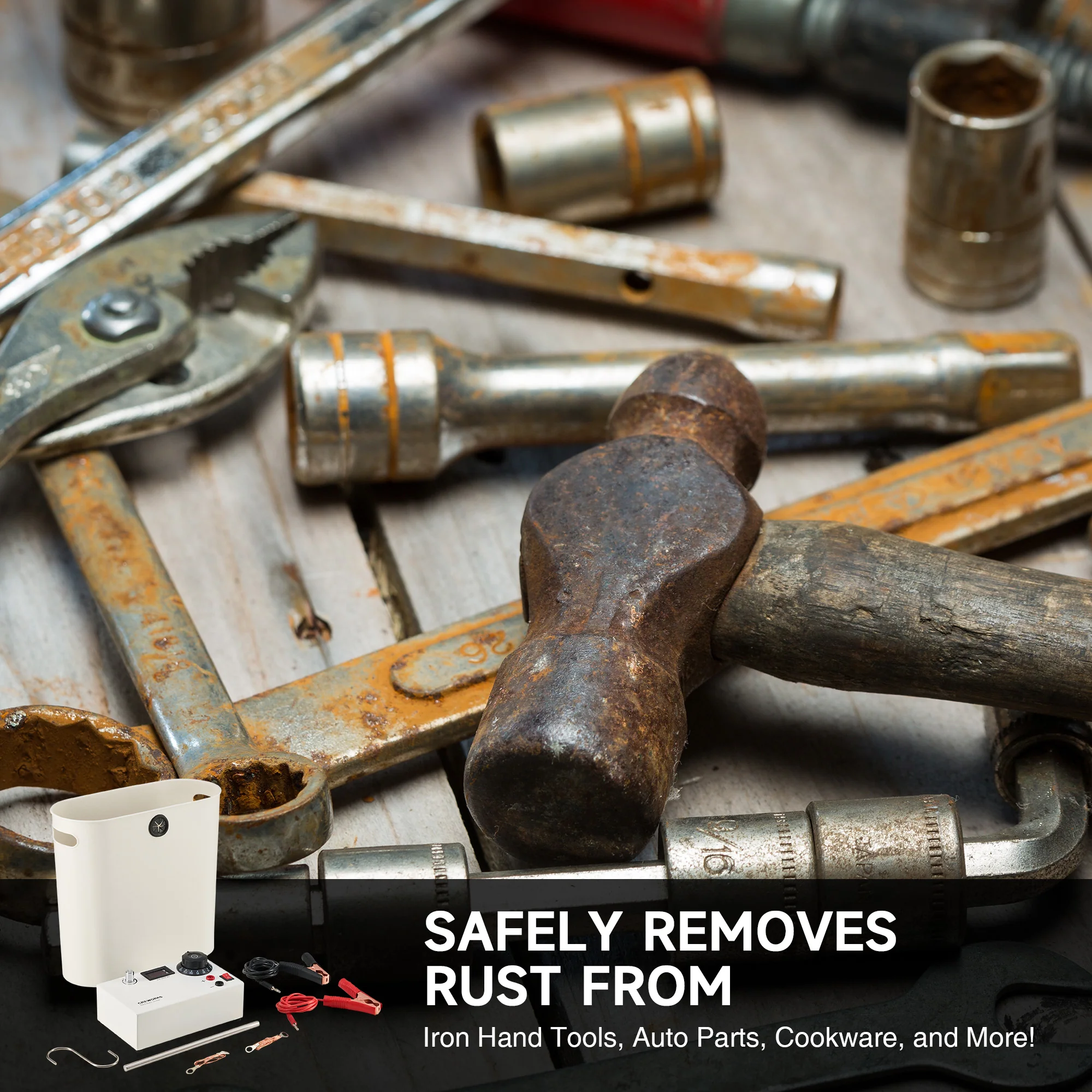 Electrolytic Rust Removal Kit with 304 Stainless Steel Anode, Leads, and Plastic Container for Iron Object Derusting - Image 4