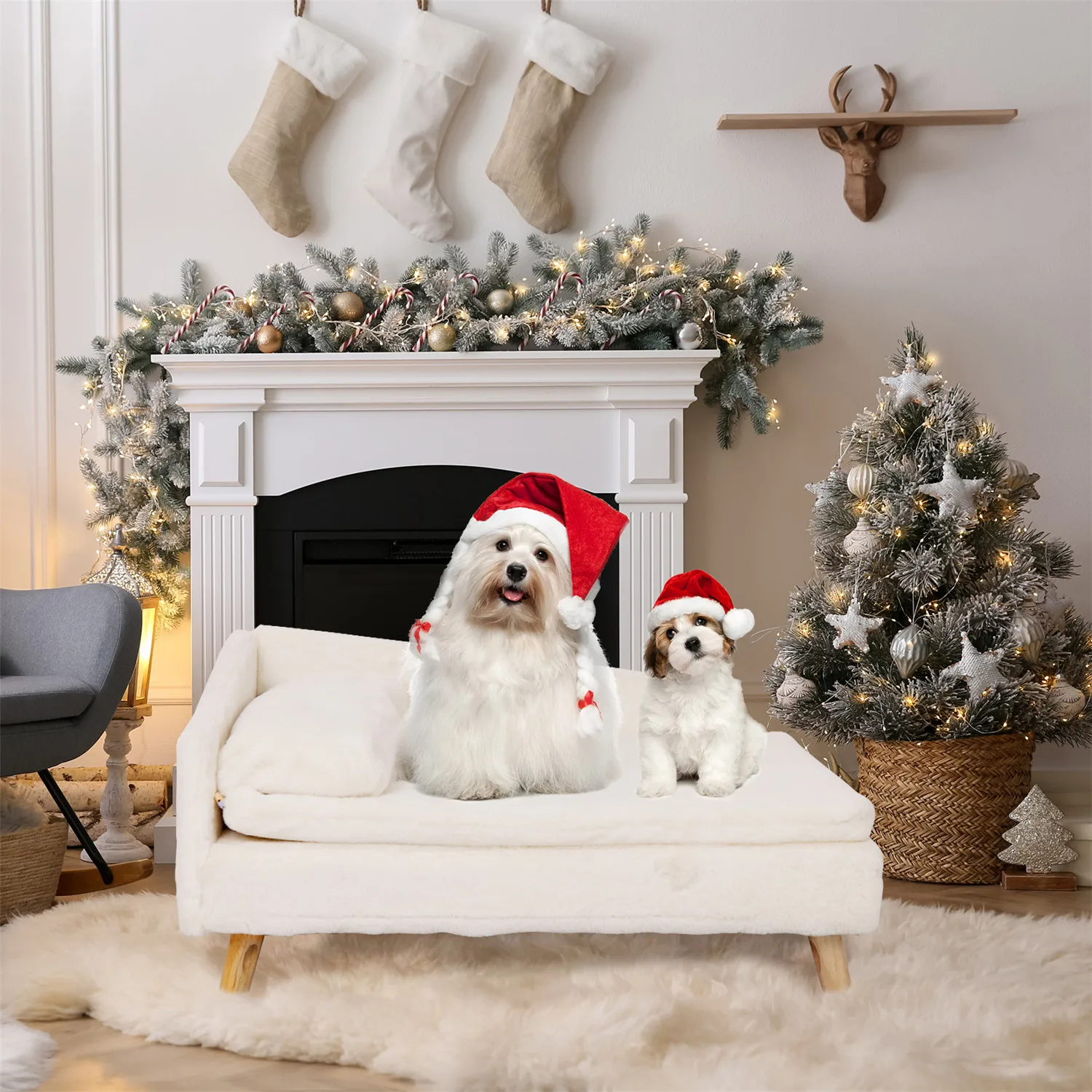 Elevated Pet Bed with Waterproof Cozy Pad, Nordic Pet Stool Bed with Sturdy Wood Legs for Small Dogs & Cats - Image 3