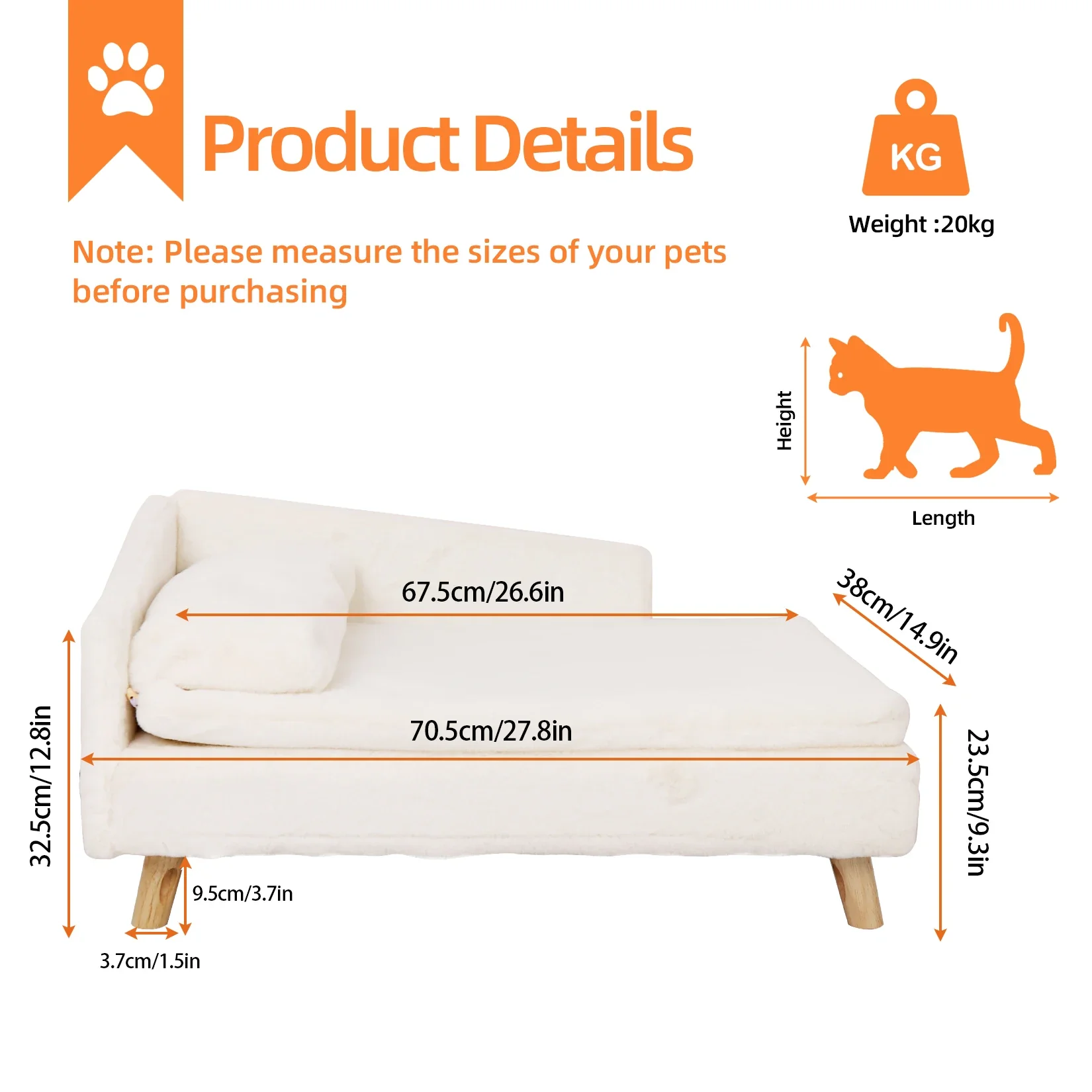 Elevated Pet Bed with Waterproof Cozy Pad, Nordic Pet Stool Bed with Sturdy Wood Legs for Small Dogs & Cats - Image 4