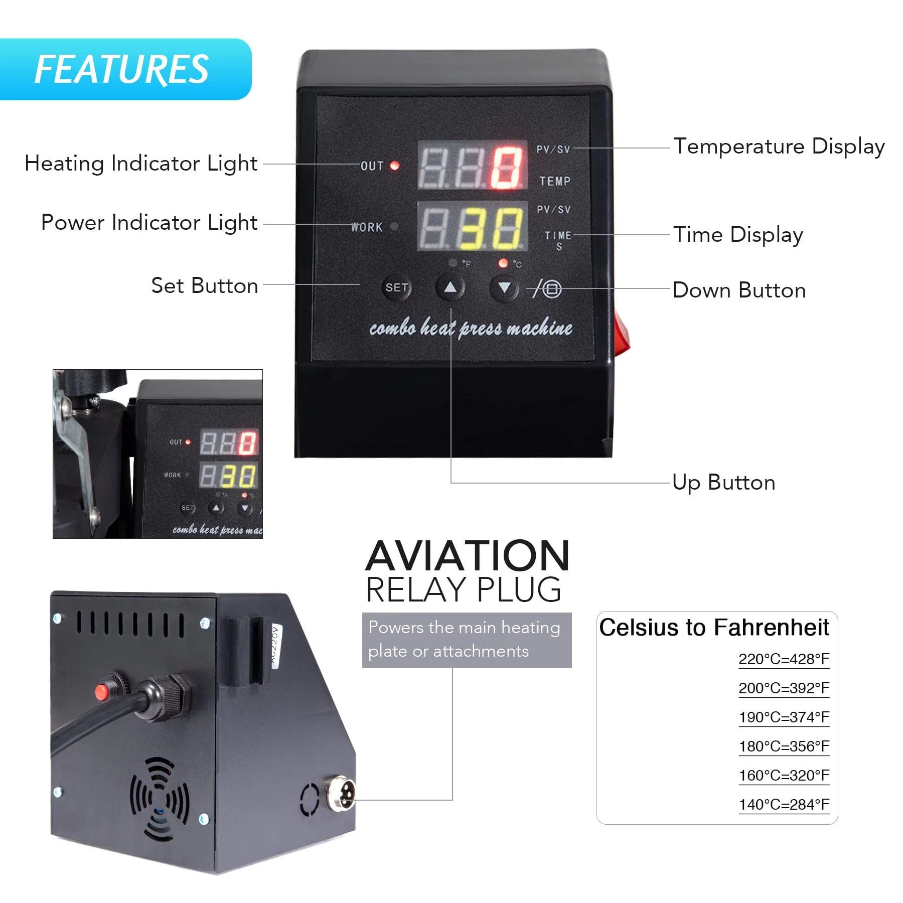 CO-Z Heat Press Machine 12x15 Inch, 8-in-1 T-Shirt Hat Cap Mug Plate Digital Transfer Sublimation Machine, 360 Swing Away 1250W Industrial Press Machine - Image 6