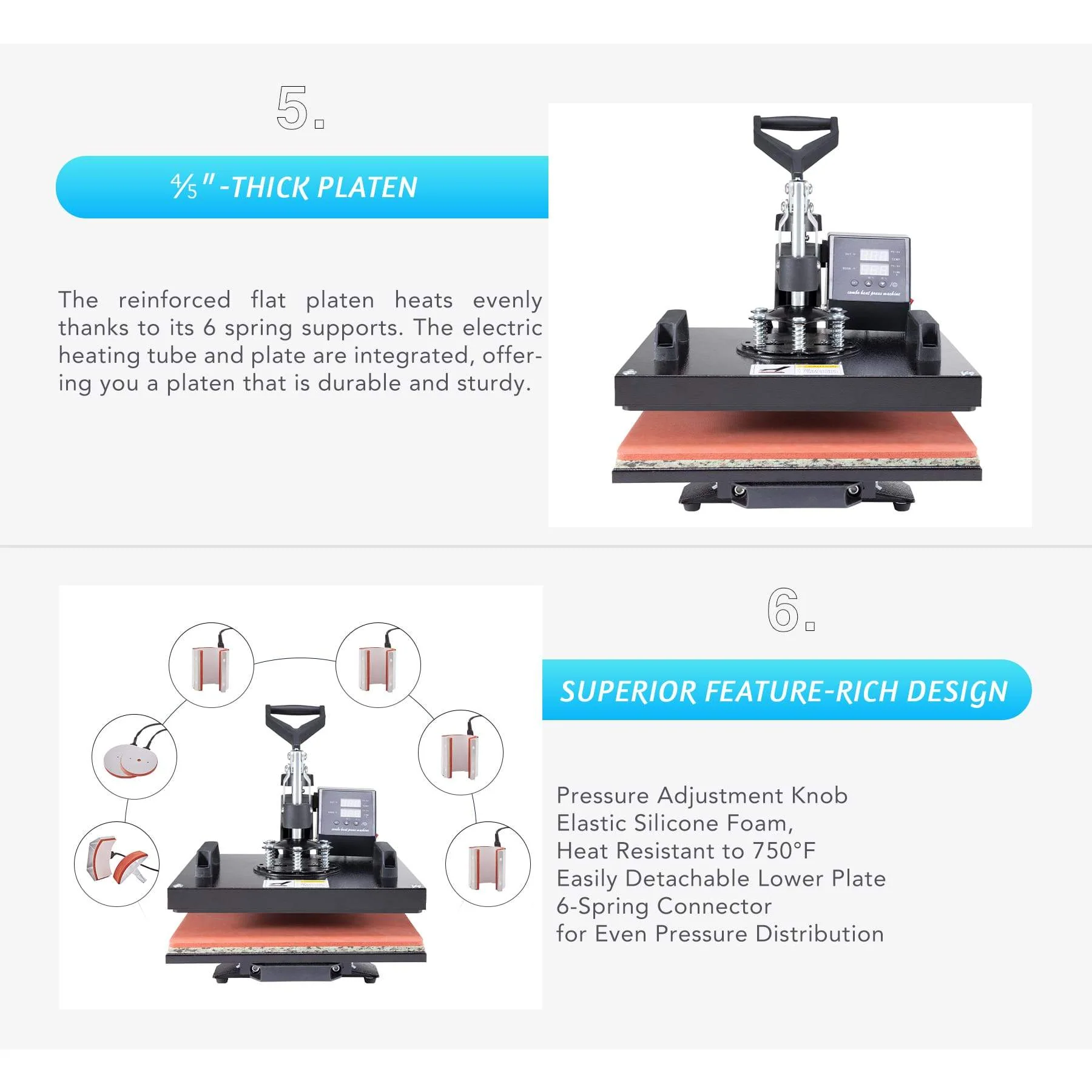 CO-Z Heat Press Machine 12x15 Inch, 8-in-1 T-Shirt Hat Cap Mug Plate Digital Transfer Sublimation Machine, 360 Swing Away 1250W Industrial Press Machine - Image 8