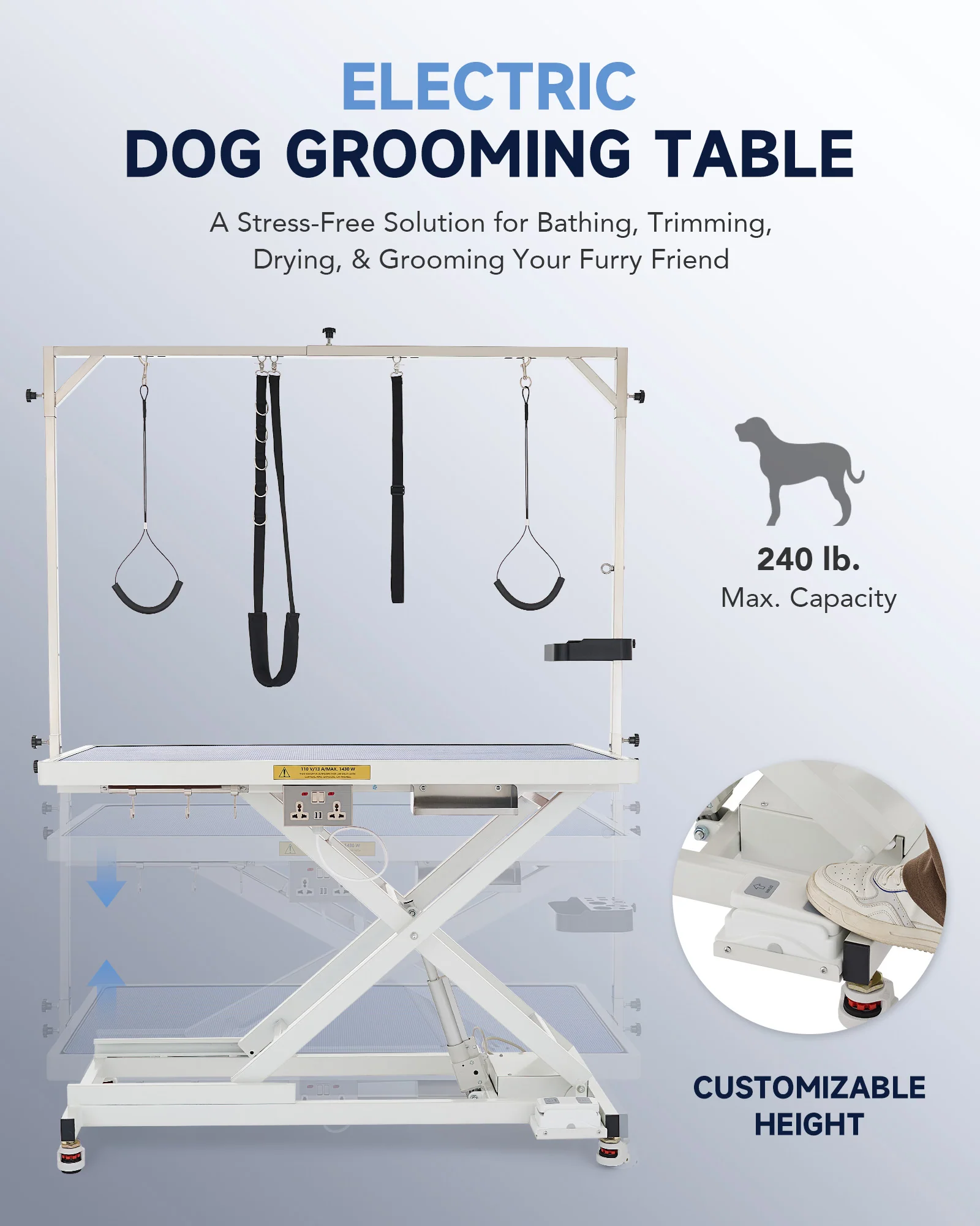 Heavy Duty Electric Dog Grooming Table with Adjustable Height - Image 3