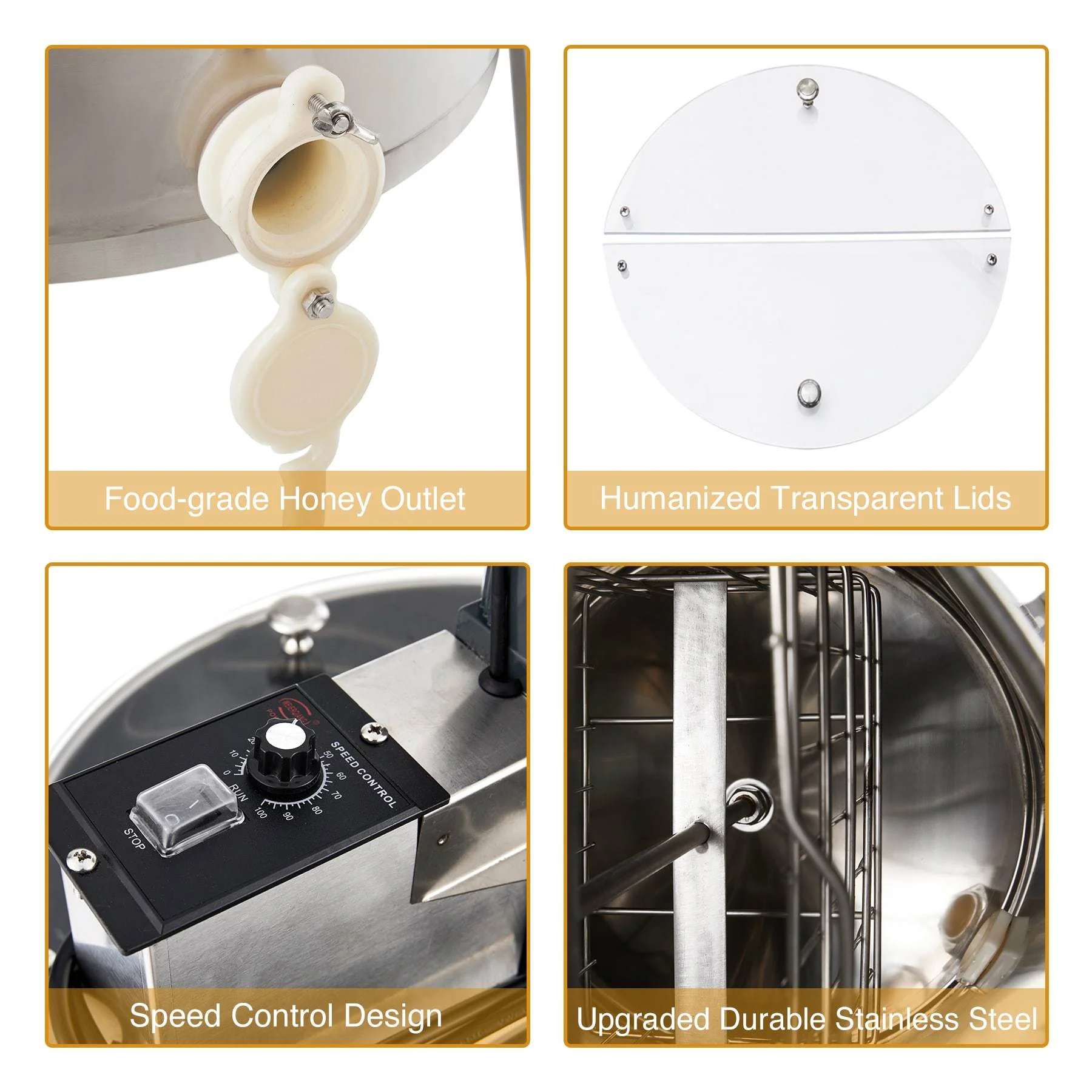 CO-Z Electric Honey Extractor 4 Frame, Honey Extractor Separator Bee Frame Spinner, Honeycomb Bee Frame Spinner, SS Motorized Honey Extractor Beekeeping Equipment Spinner Drum with Stand (4 Frame) - Image 5