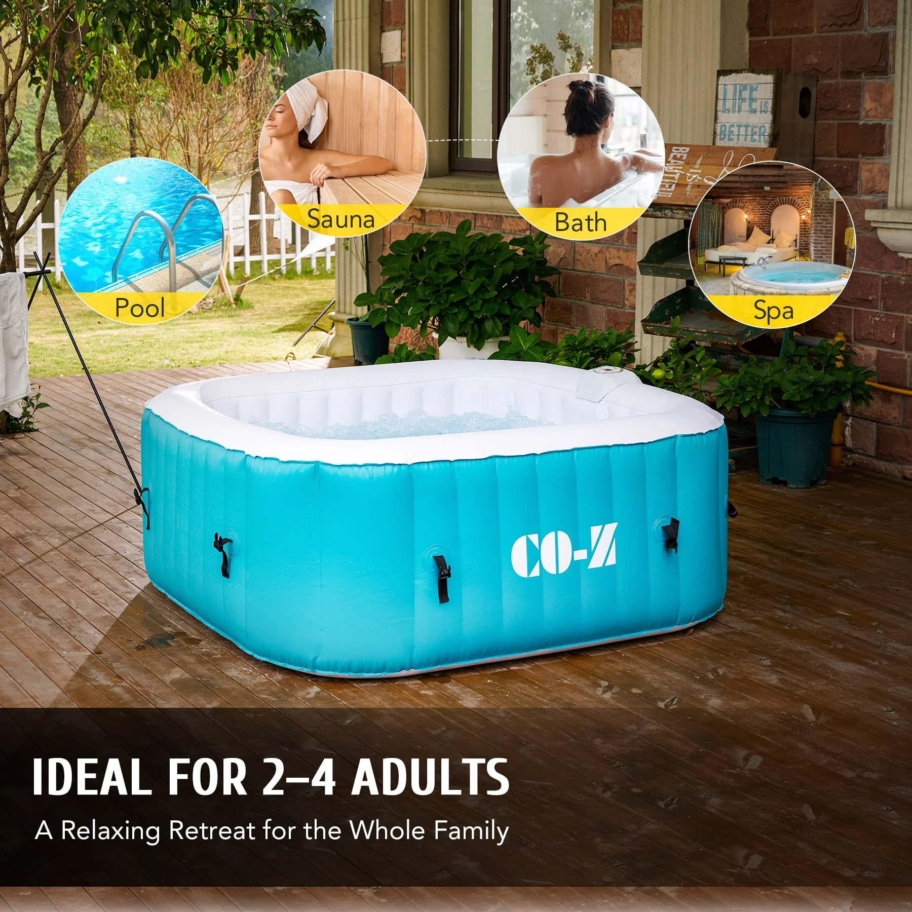 CO-Z 4-Person Inflatable Hot Tub with 120 Bubble Jets, 5' Portable Outdoor Spa with Cover and Air Pump, Green - Image 7