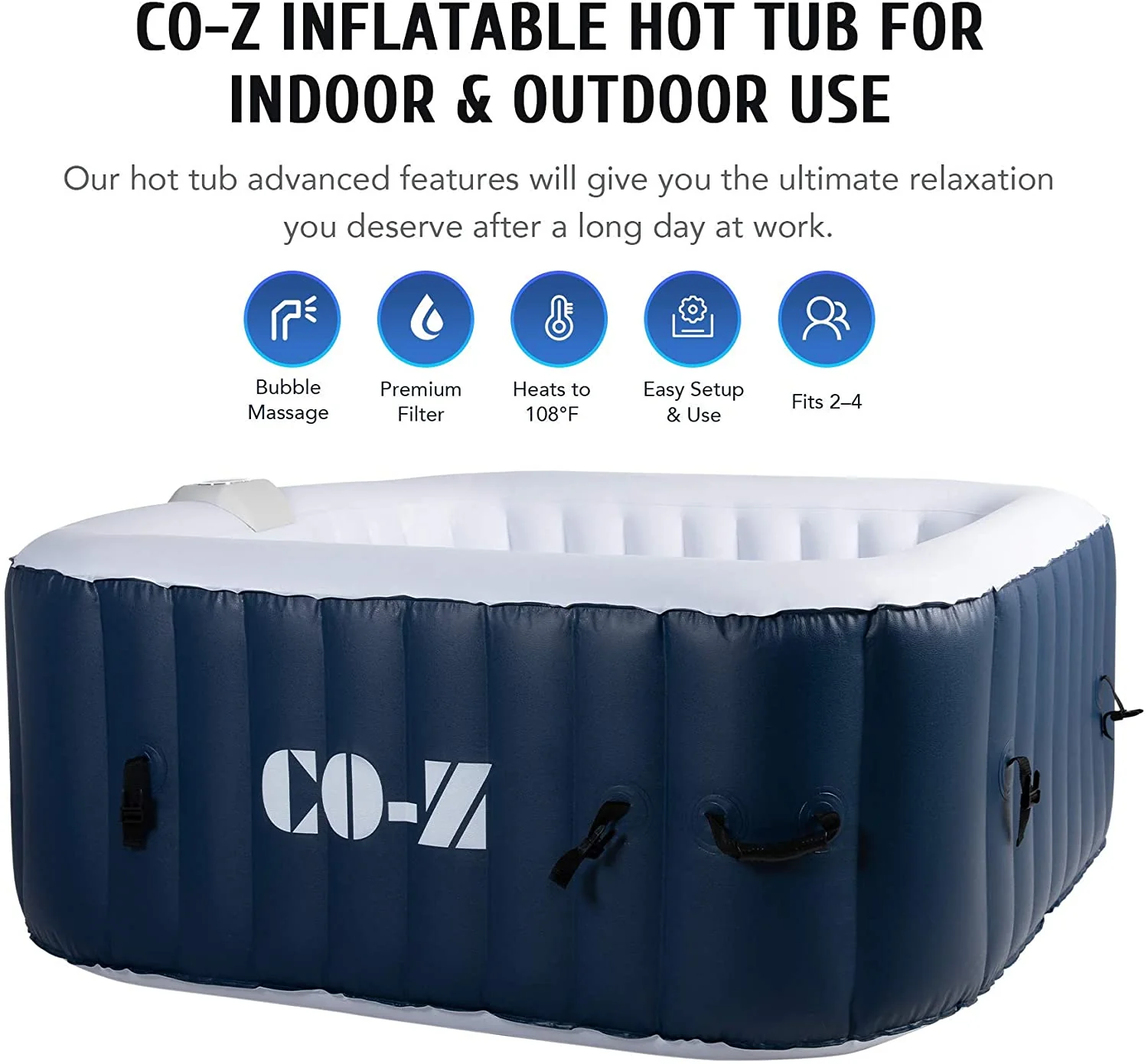 CO-Z 4-Person Inflatable Hot Tub with Cover, 120 Bubble Jets, Portable Outdoor Spa with Air Pump for Patio and Garden - Image 3