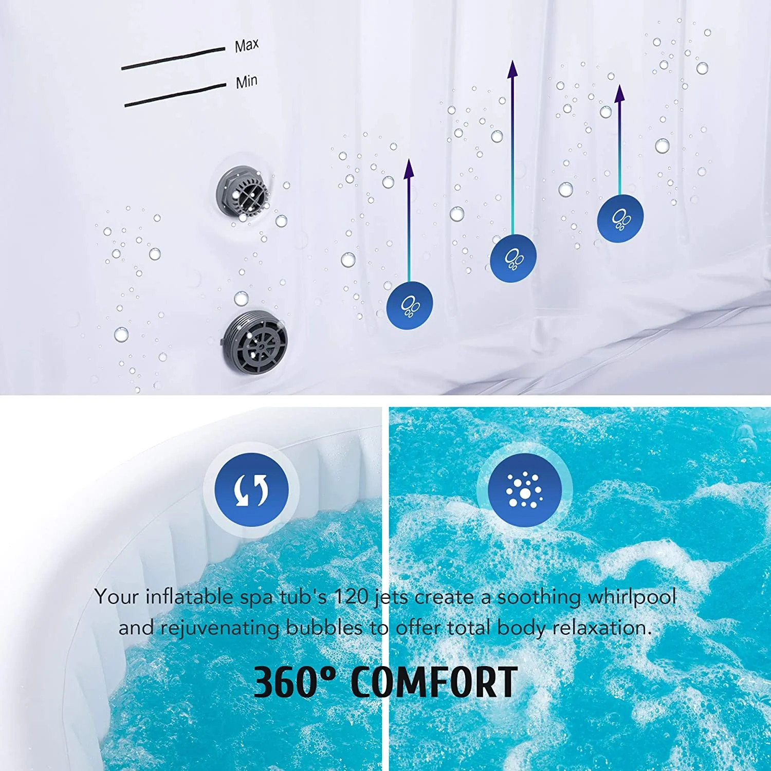 CO-Z 4-Person Inflatable Hot Tub, 6x6 ft Portable Spa with Cover, 120 Bubble Jets & Air Pump, Blue - Image 3
