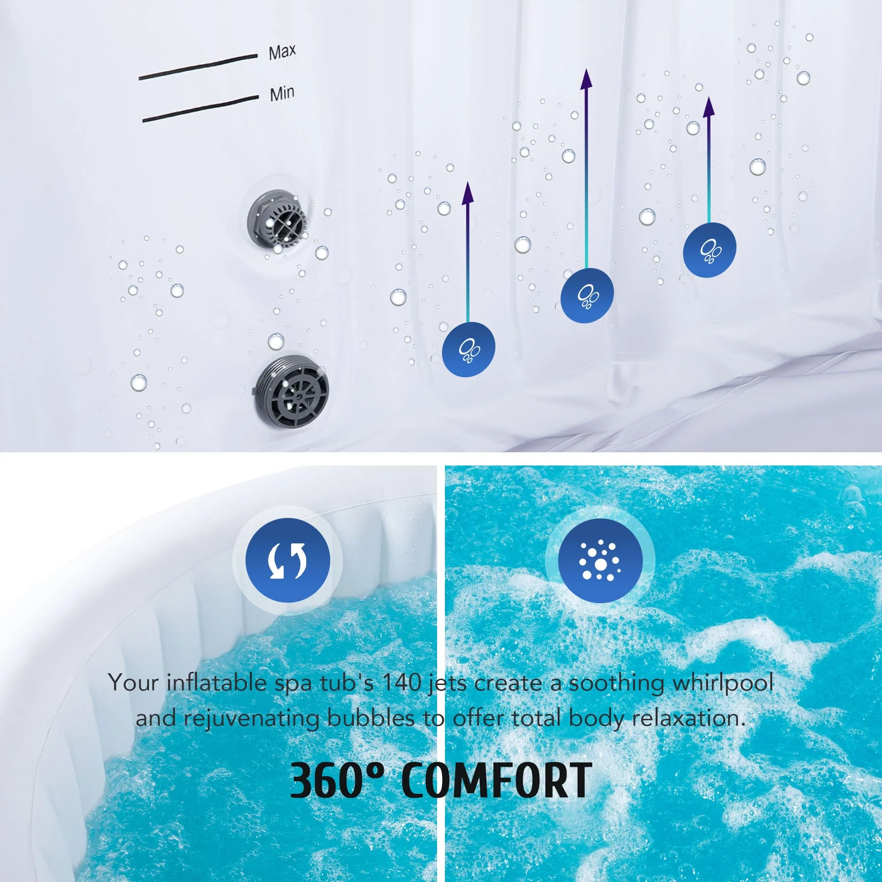 CO-Z Inflatable Hot Tub, 4-6 Person Portable Spa, 6.8x6.8 ft with 130 Bubble Jets & Air Pump - Image 3