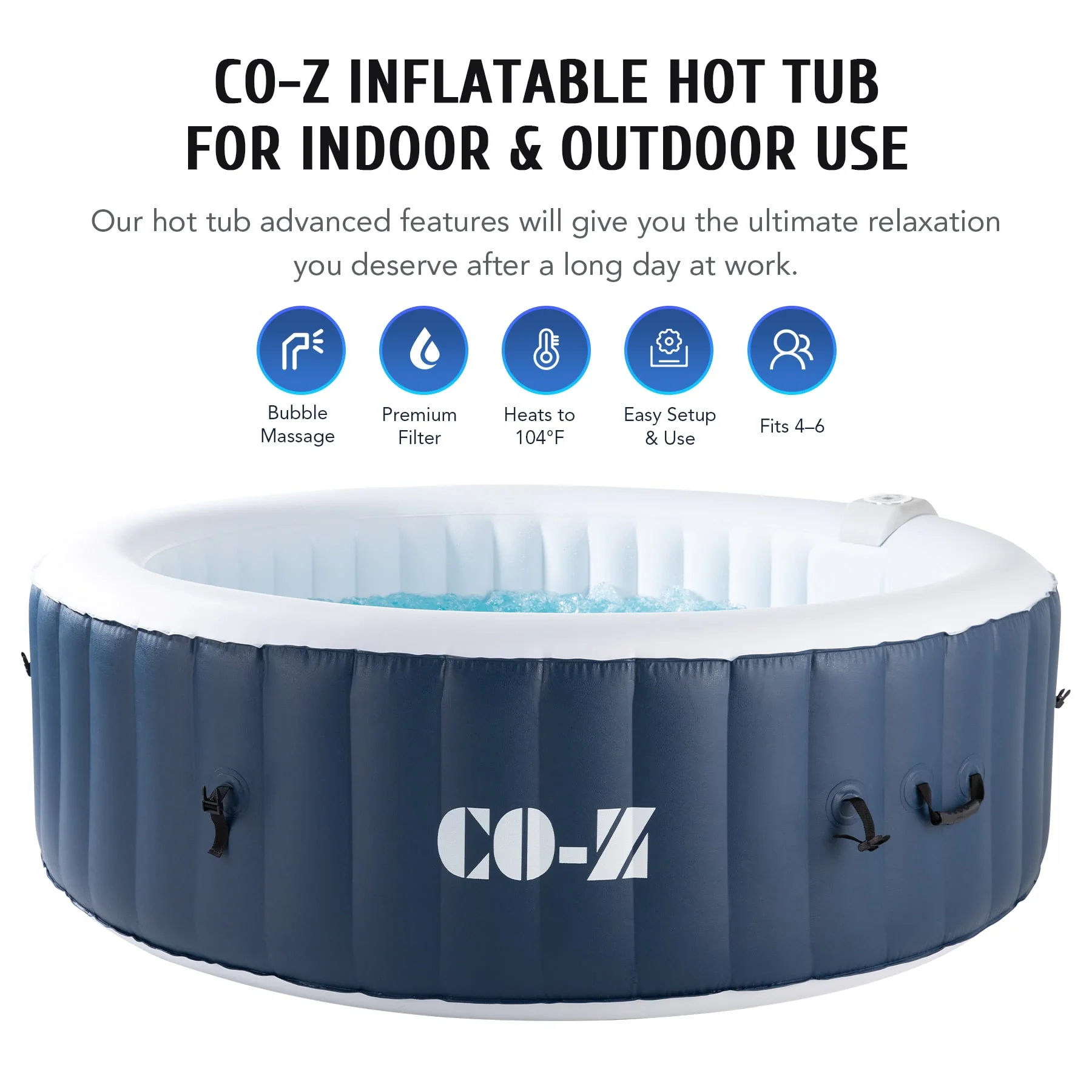 CO-Z Inflatable Hot Tub, 4-6 Person Portable Spa, 6.8x6.8 ft with 130 Bubble Jets & Air Pump - Image 5