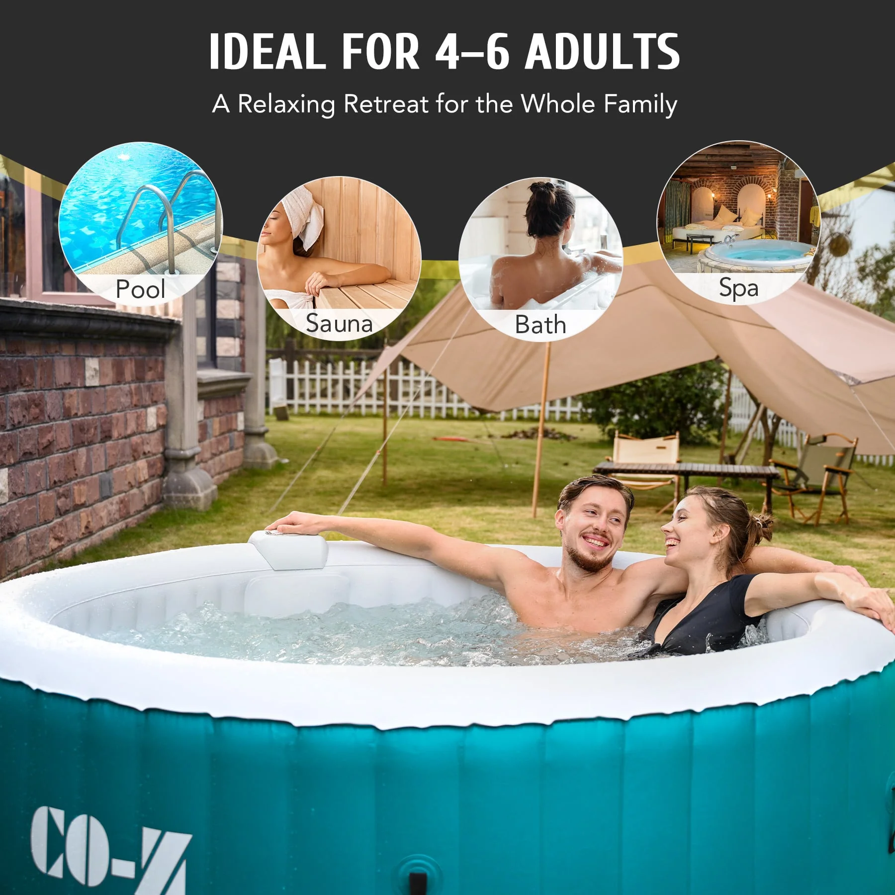 CO-Z 6-Person Inflatable Hot Tub with Cover, 130 Bubble Jets, 7' Portable Outdoor Pool with Electric Air Pump, Green - Image 6