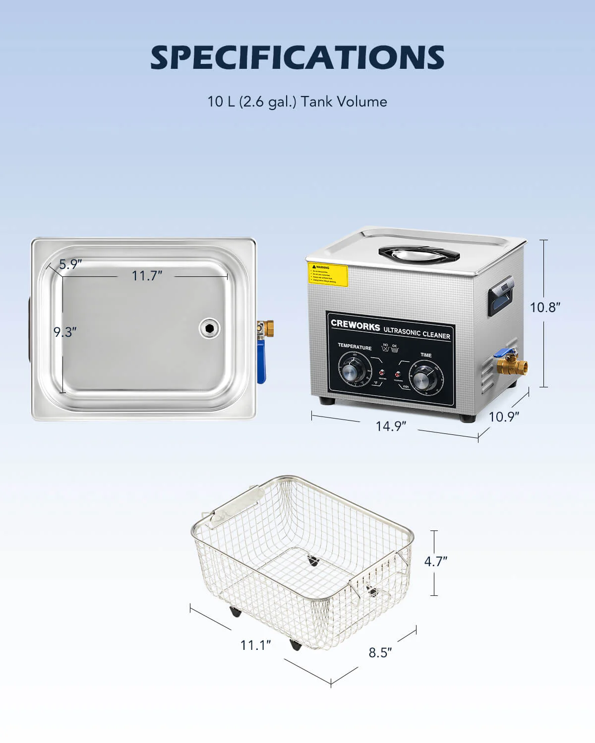 Knob Ultrasonic Cleaner with Digital Timer and Heater for Ultrasonic Cleaning 10L - Image 7