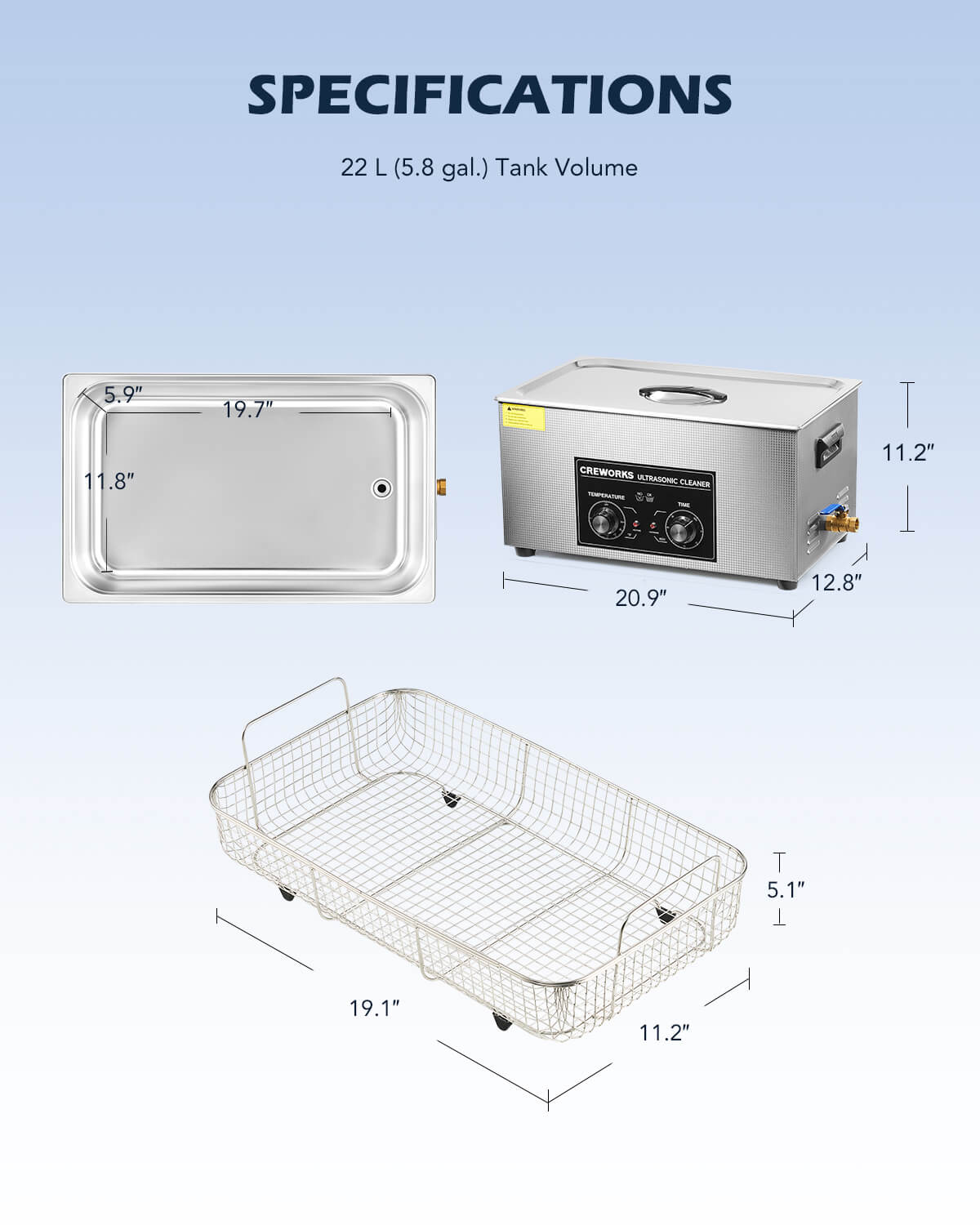 Knob Ultrasonic Cleaner with Digital Timer and Heater for Ultrasonic Cleaning 22L - Image 7