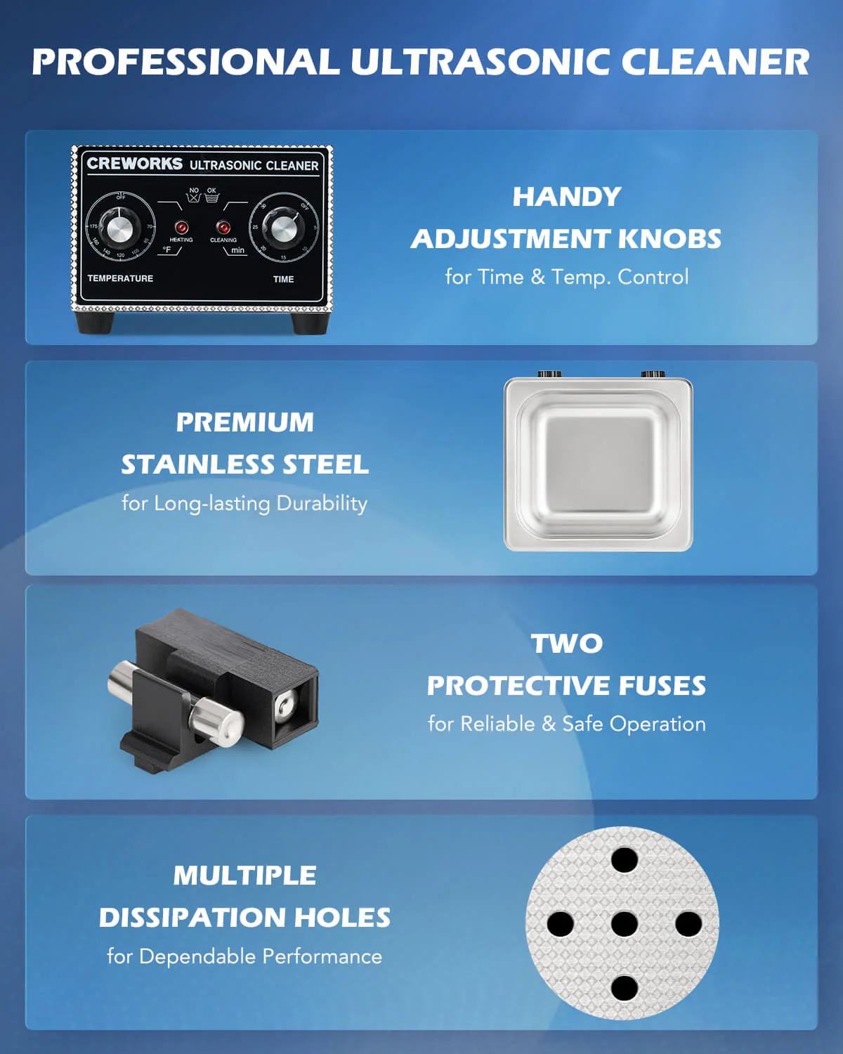 Knob Ultrasonic Cleaner with Digital Timer and Heater for Ultrasonic Cleaning 2L - Image 7