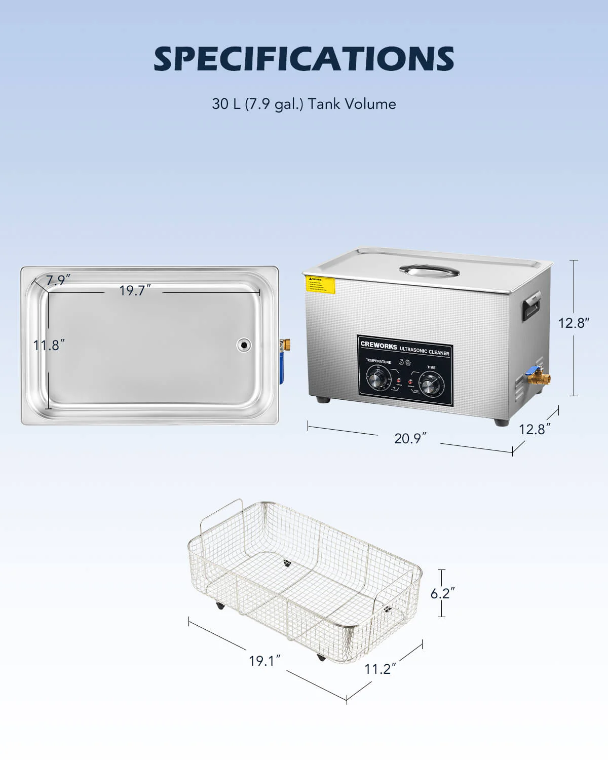 Knob Ultrasonic Cleaner with Digital Timer and Heater for Ultrasonic Cleaning 30L - Image 3