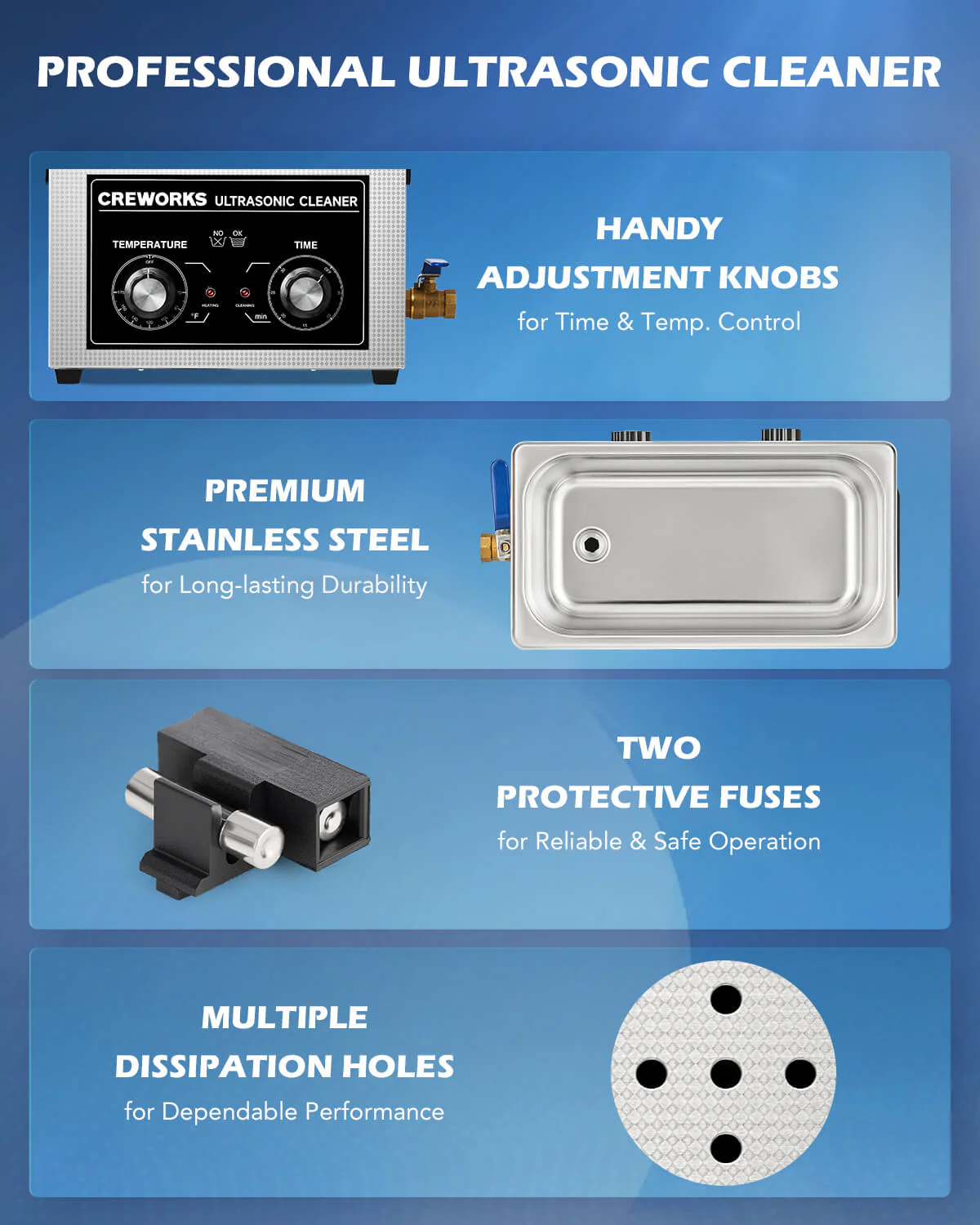 Knob Ultrasonic Cleaner with Digital Timer and Heater for Ultrasonic Cleaning 6L - Image 10