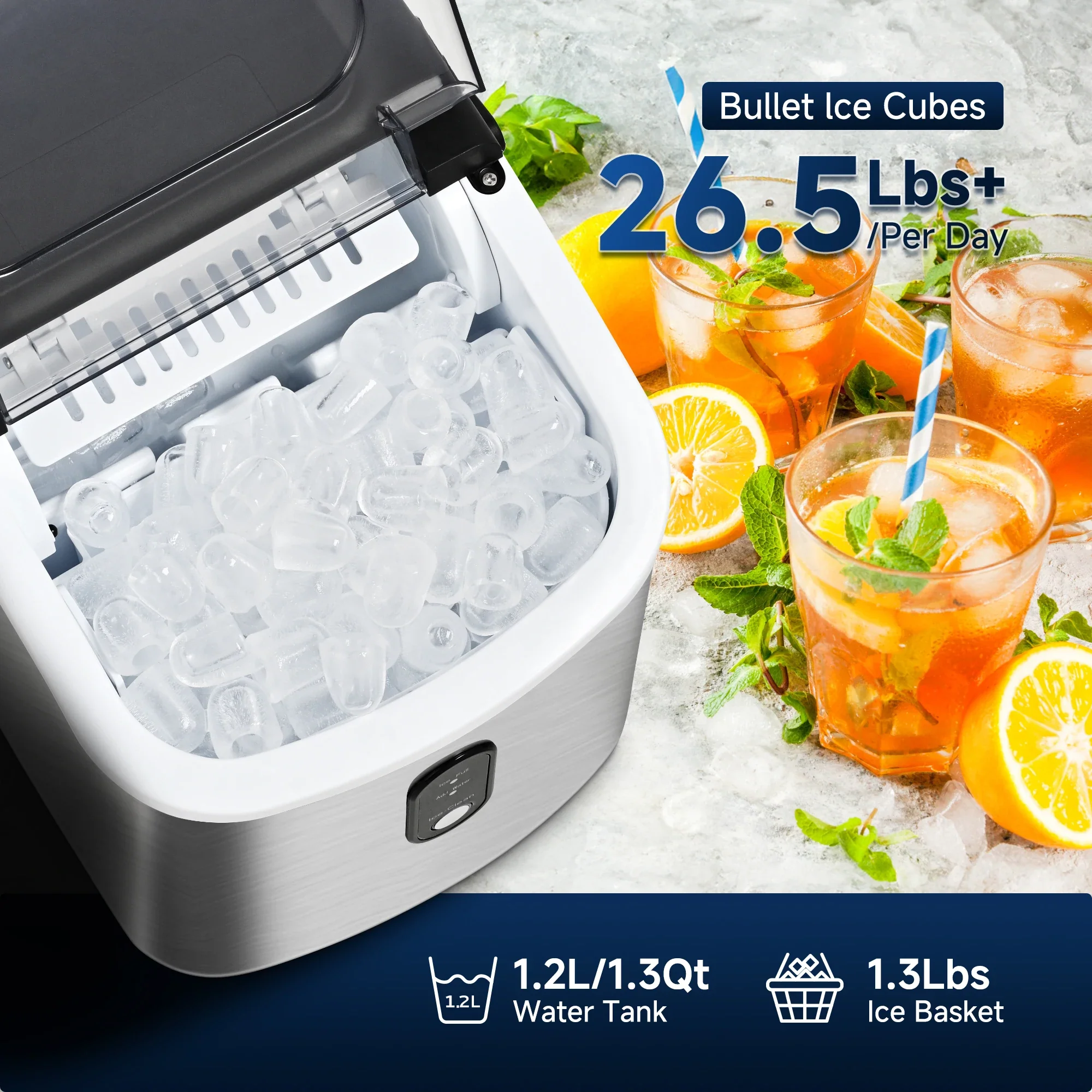 Portable Countertop Ice Maker, 26.5 lbs/Day, 9 Cubes in 6 Mins, with Auto-Cleaning, Basket & Scoop for Home, Office, and Parties - Image 4