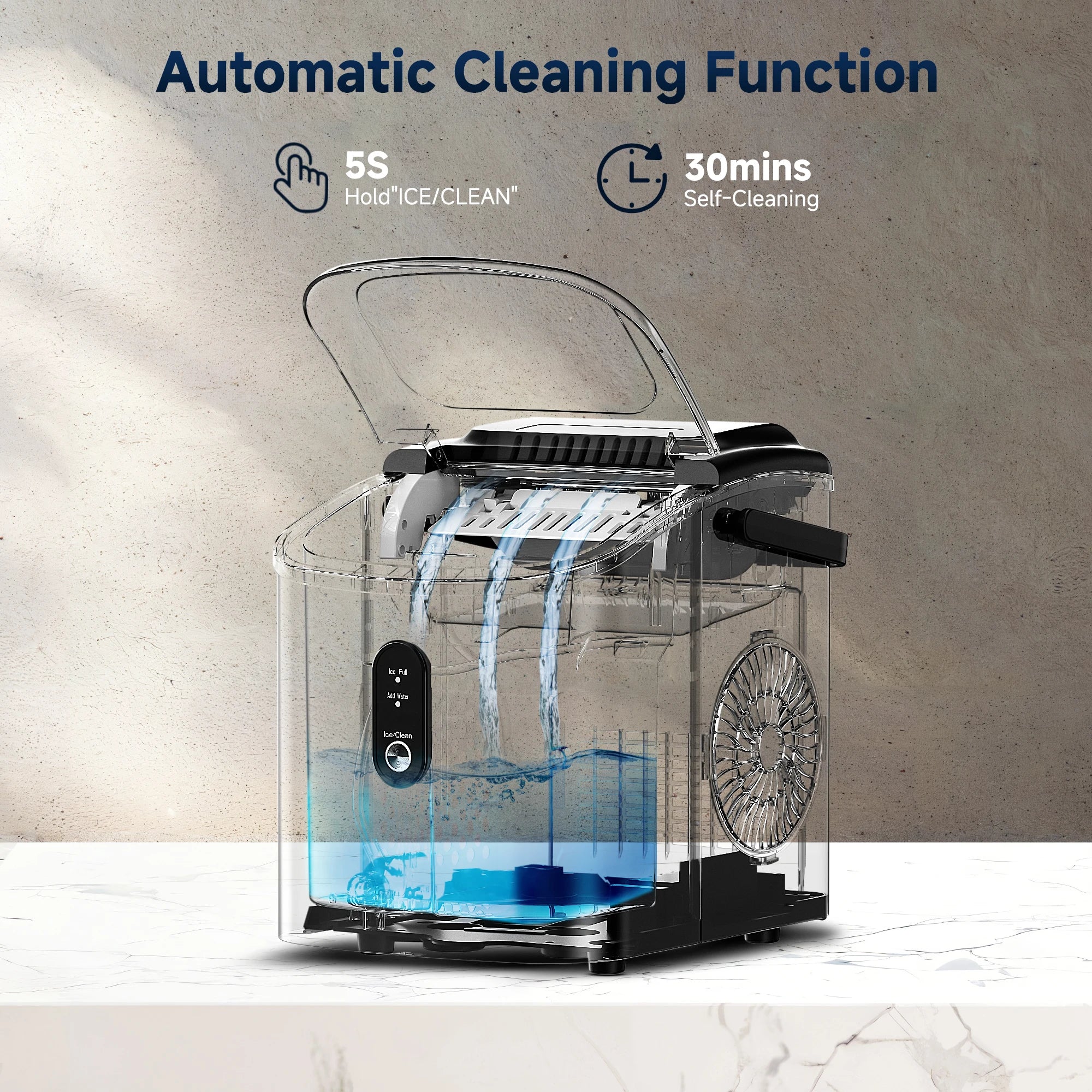 Portable Countertop Ice Maker, 26.5 lbs/Day, 9 Cubes in 6 Mins, with Auto-Cleaning, Basket & Scoop for Home, Office, and Parties - Image 5