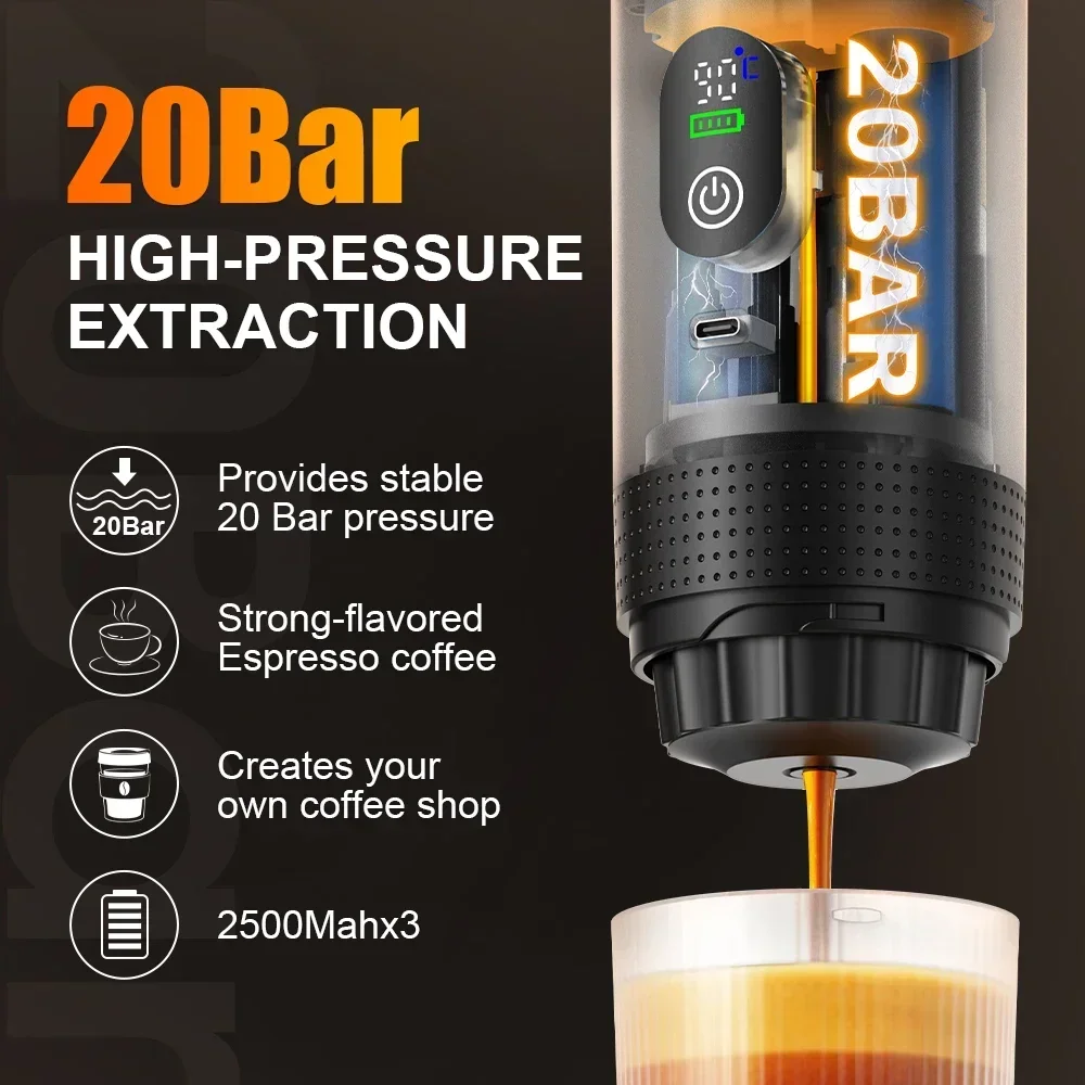 Portable Espresso Coffee Machine with Digital Display — 3-in-1 Capsule Coffee Maker for Car, Home & Camping - Image 5