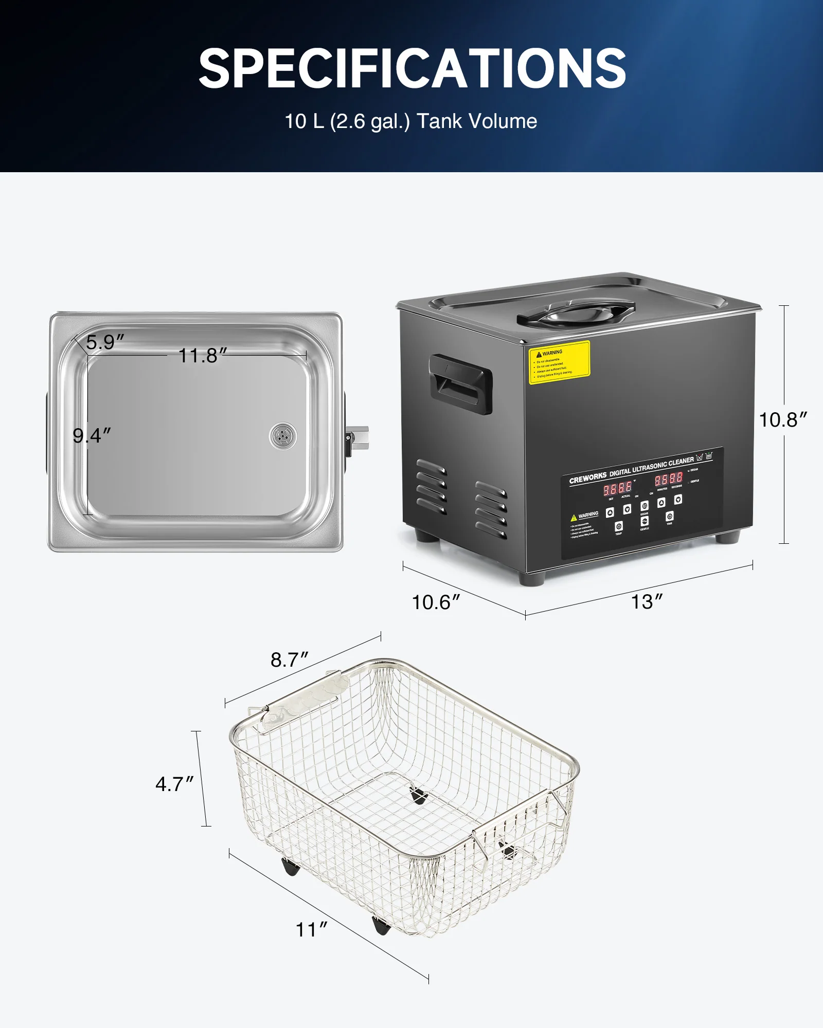 Ultrasonic Cleaning: Professional Ultrasonic Machine with Heater, Timer, and Dual Mode 10L - Image 8