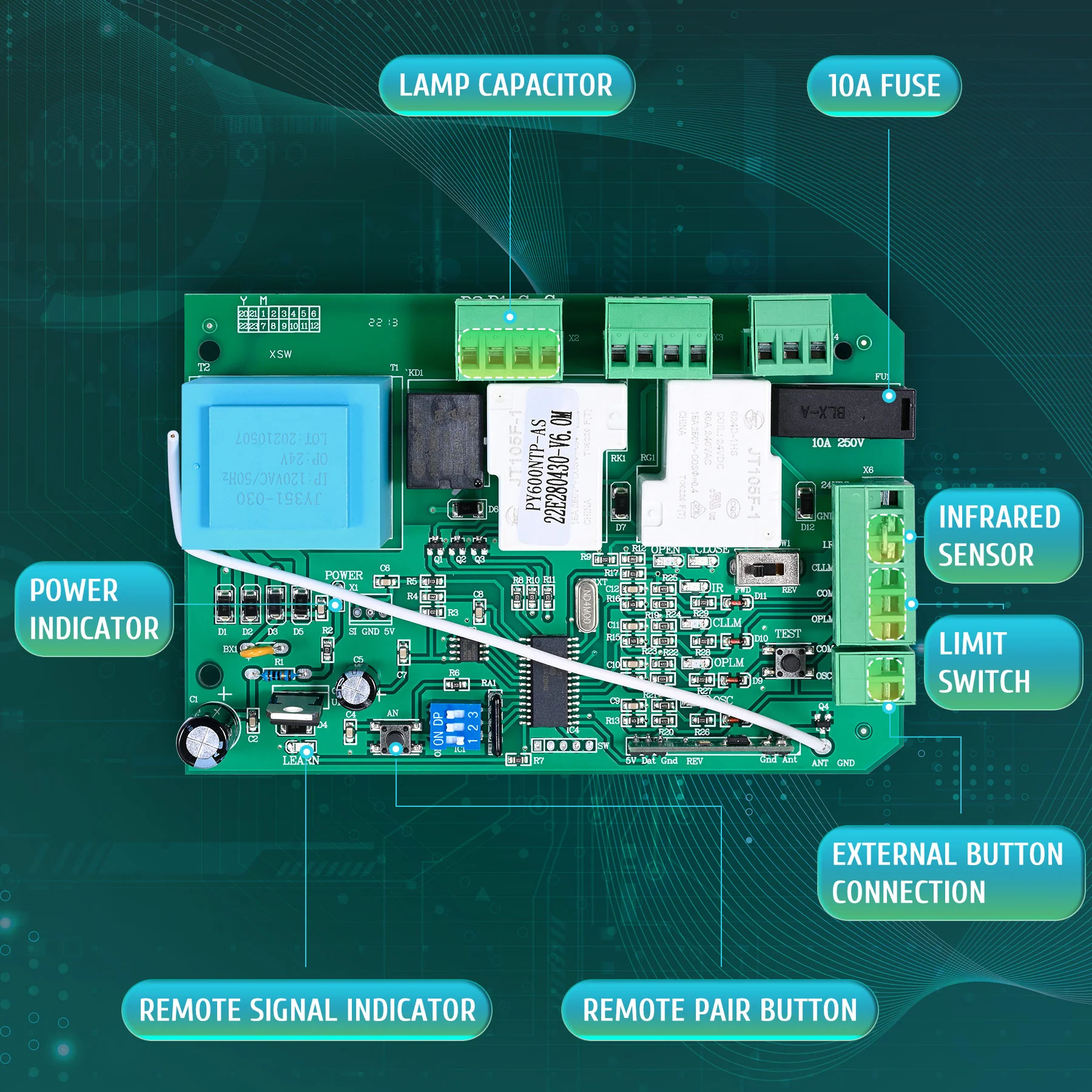 CO-Z Universal Circuit Board for Sliding Gate Openers, Main Control Board with 433.92MHz Remote - Image 6