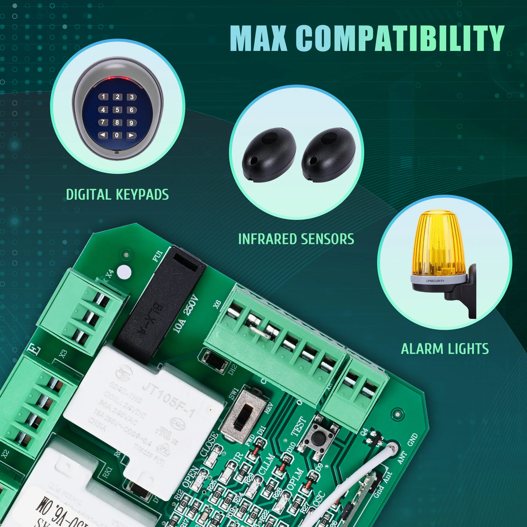 CO-Z Universal Circuit Board for Sliding Gate Openers, Main Control Board with 433.92MHz Remote - Image 7