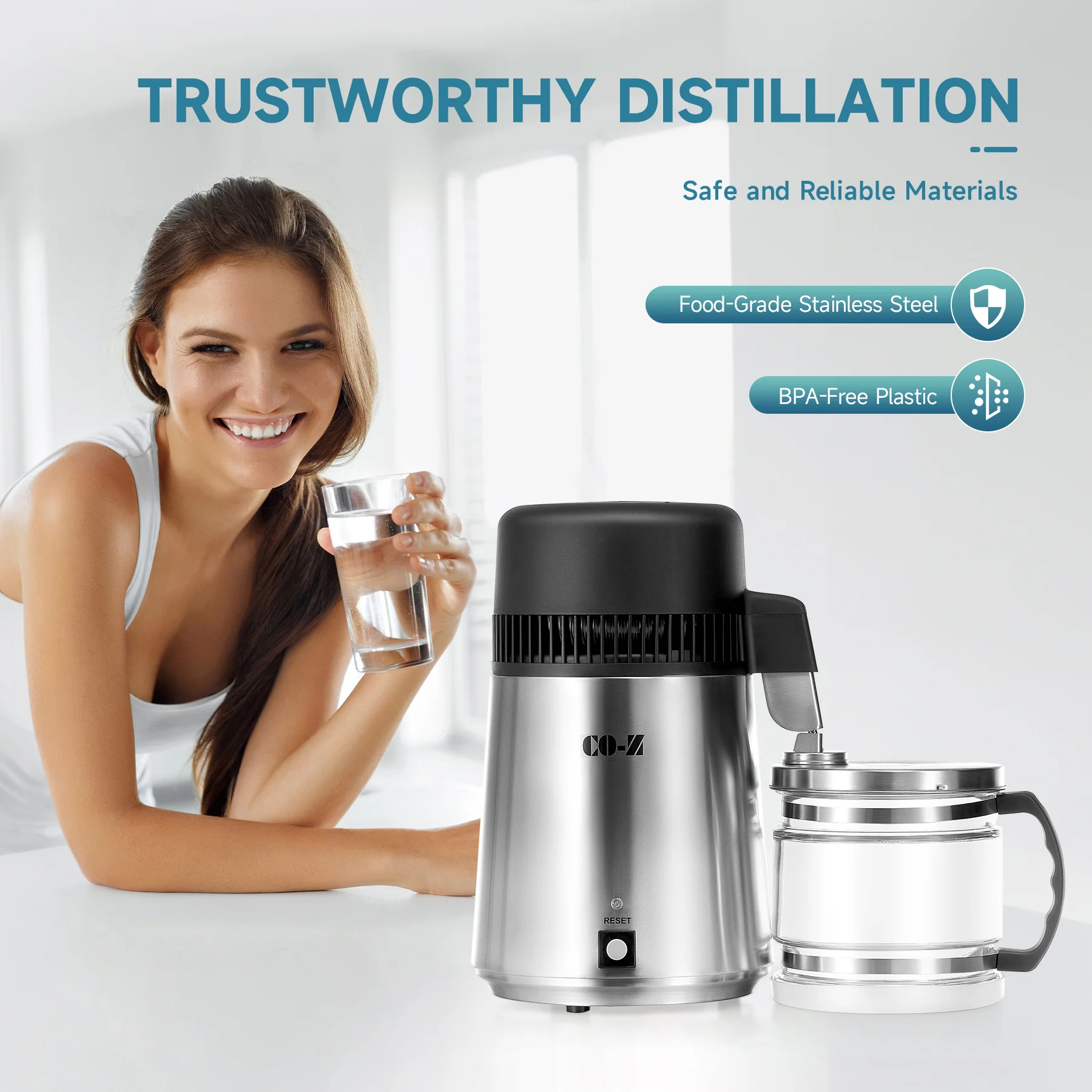 CO-Z Stainless Steel Water Distiller, 4L Home Countertop Purifier - Image 3
